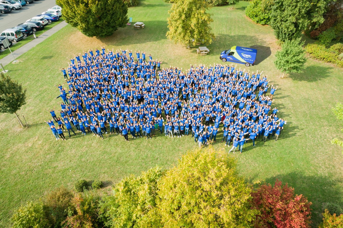 teams with blue t shirt drone 