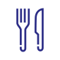 blå ikon av en kniv och gaffel